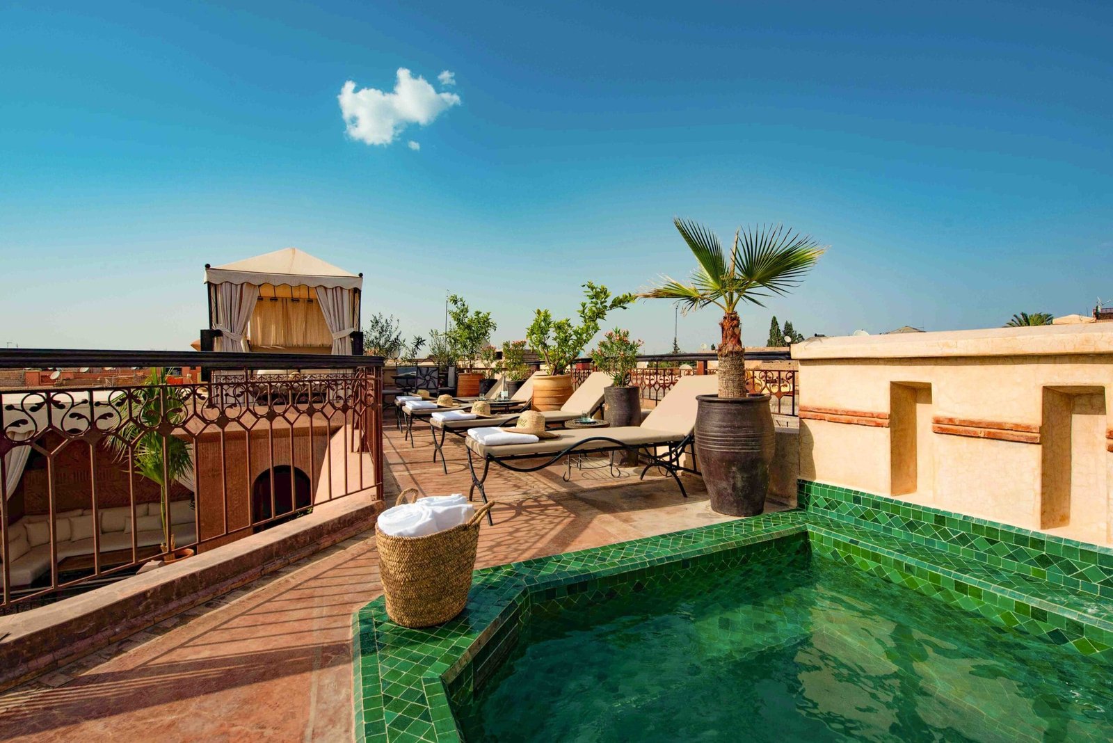 Piscine sur une terrasse de riad à Marrakech