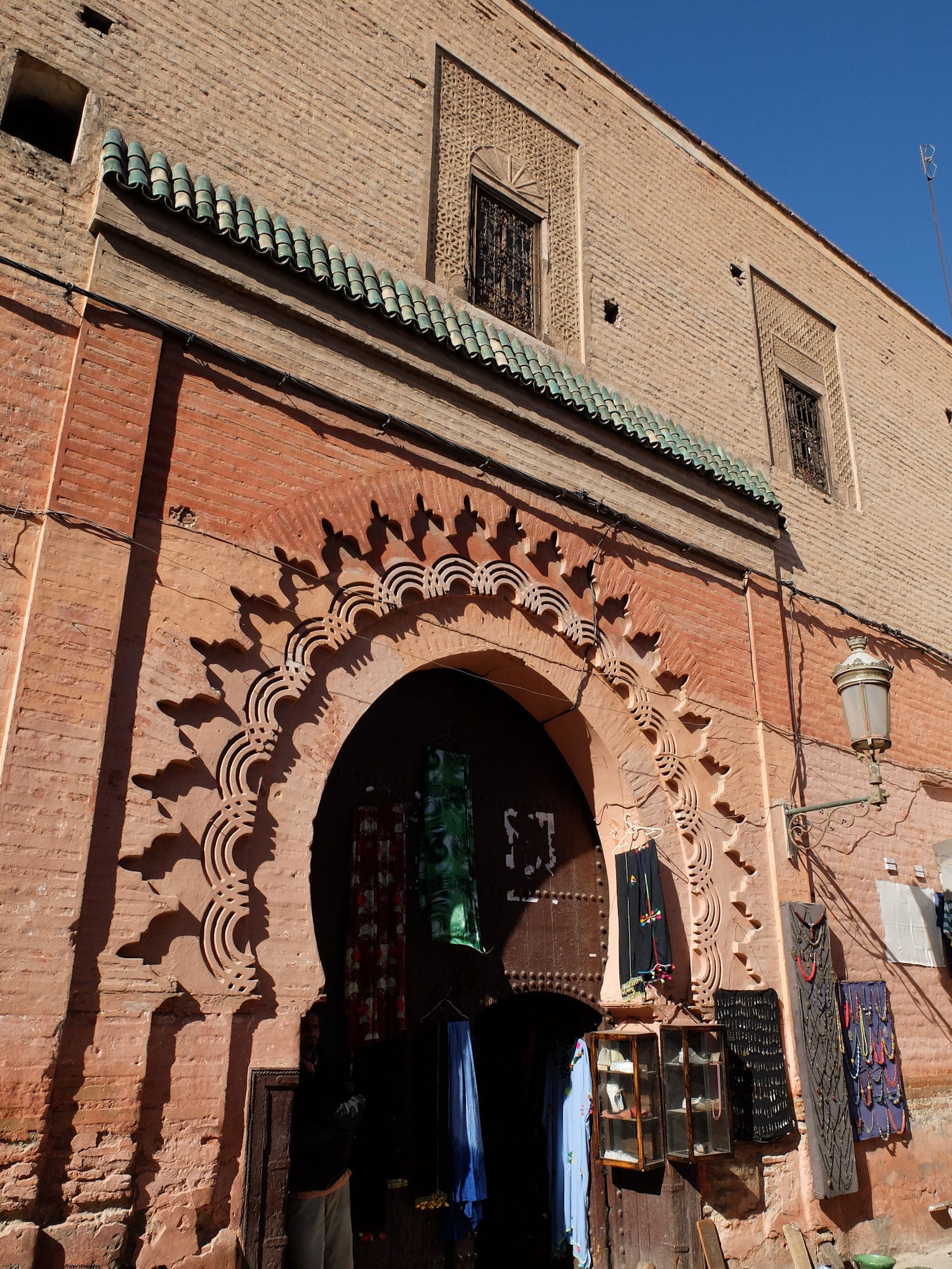 Façade of a former fondouk in the Marrakech medina, home to the Maison de la Photographie